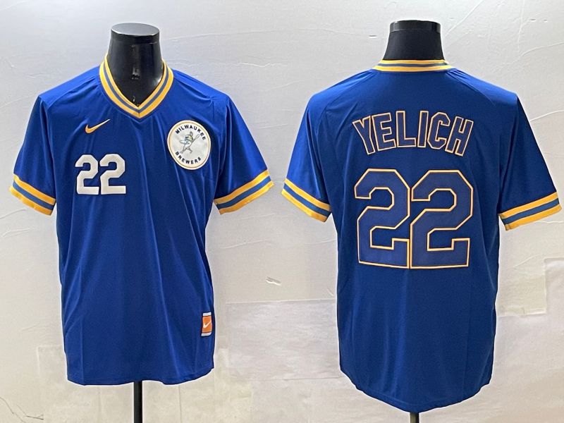 Men Milwaukee Brewers #22 Yelich Blue Throwback Game 2025 Nike MLB Jersey style 2->milwaukee brewers->MLB Jersey